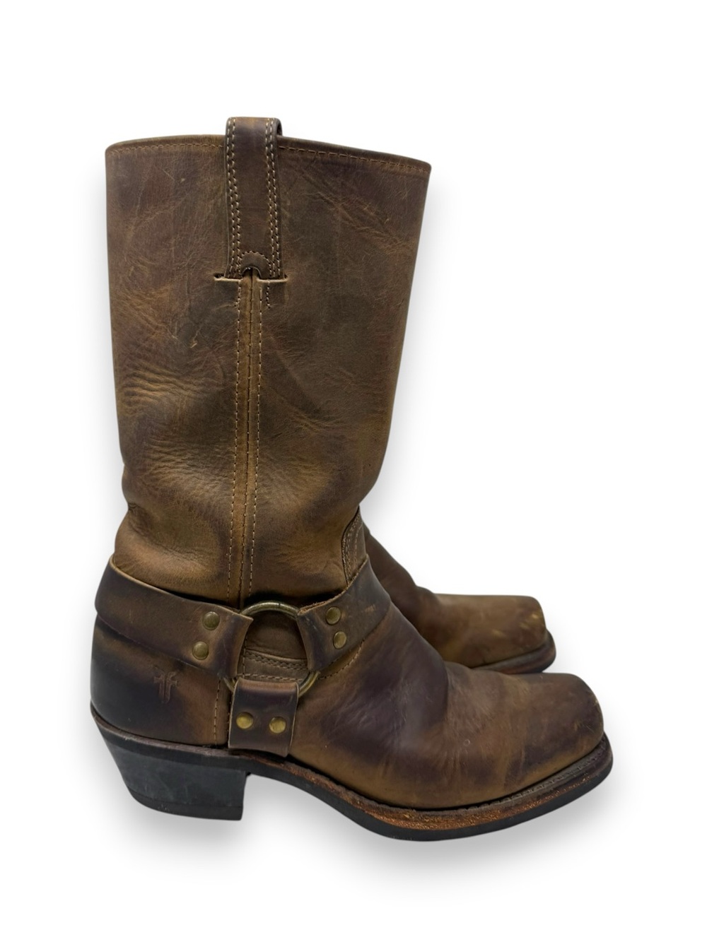 Frye Brown Leather Harness Heeled Boots - Picture 2 of 9